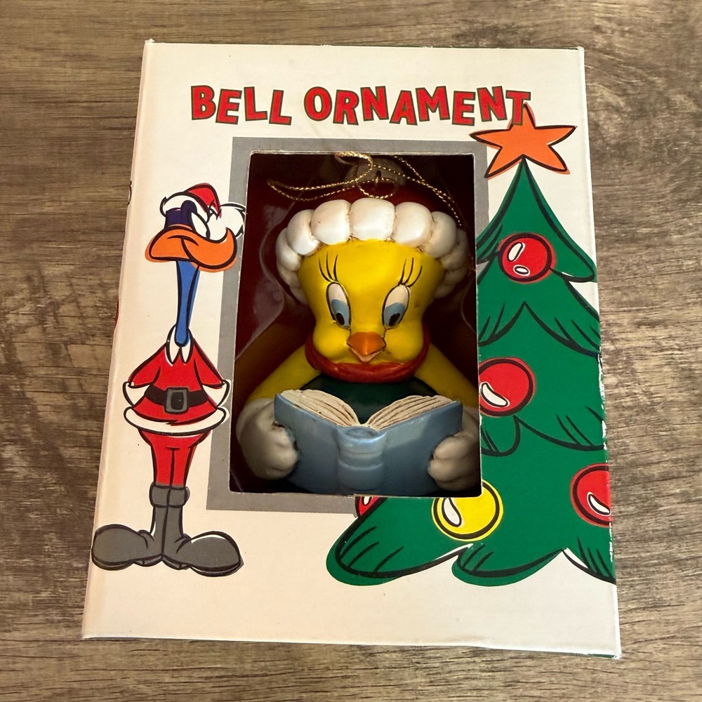 Vintage Tweety Bird Bell Ornament Book Hat Christmas 4” Warner Bros
